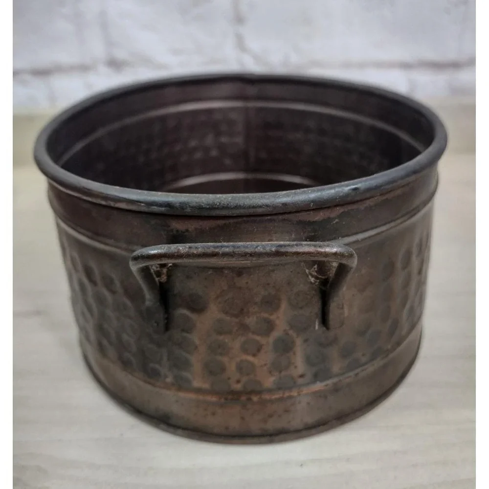 Vintage Oval Planter Pot Distressed Hammered Copper Color Metal Rustic Retro